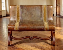 French Belle Époque Leather Banquette Sofa Circa 1900, With Velvet Trim