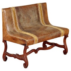 French Belle Époque Leather Banquette Sofa Circa 1900, With Velvet Trim