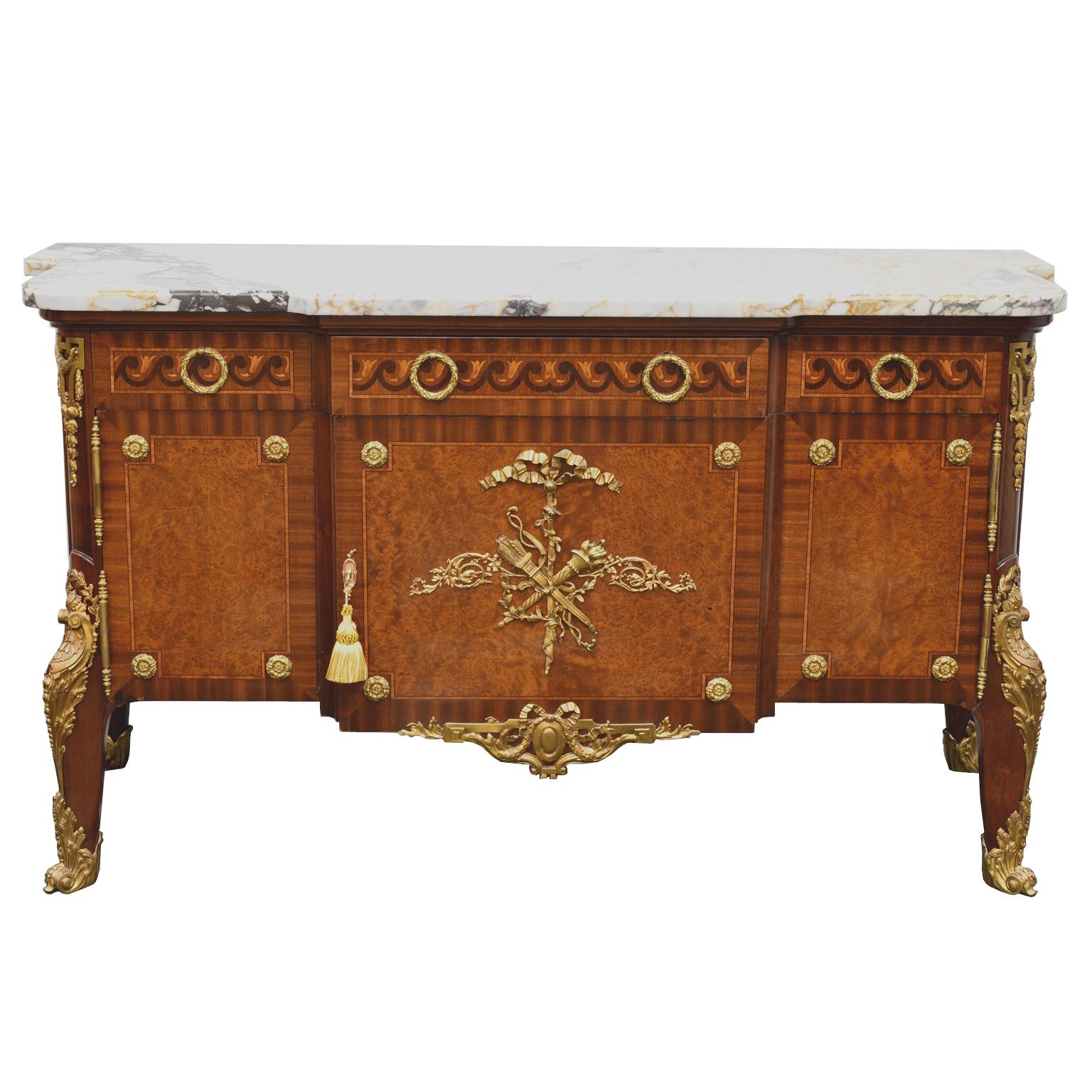 French Belle Époque Louis XV Credenza with Marble Top, circa 1880 In Good Condition In Miami, FL