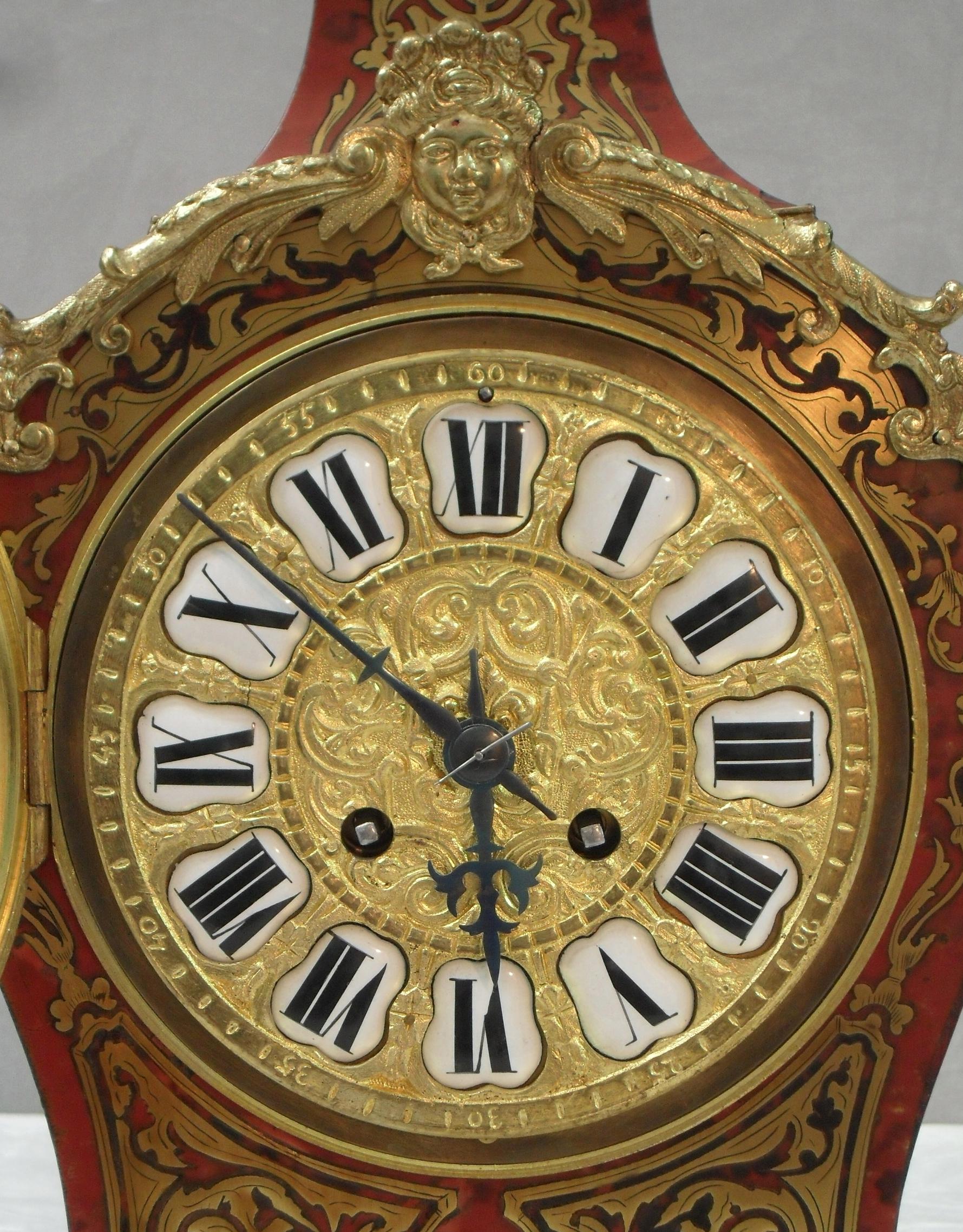 Engraved French Belle Époque Louis XV Style Boulle Mantel Clock by Samuel Marti For Sale