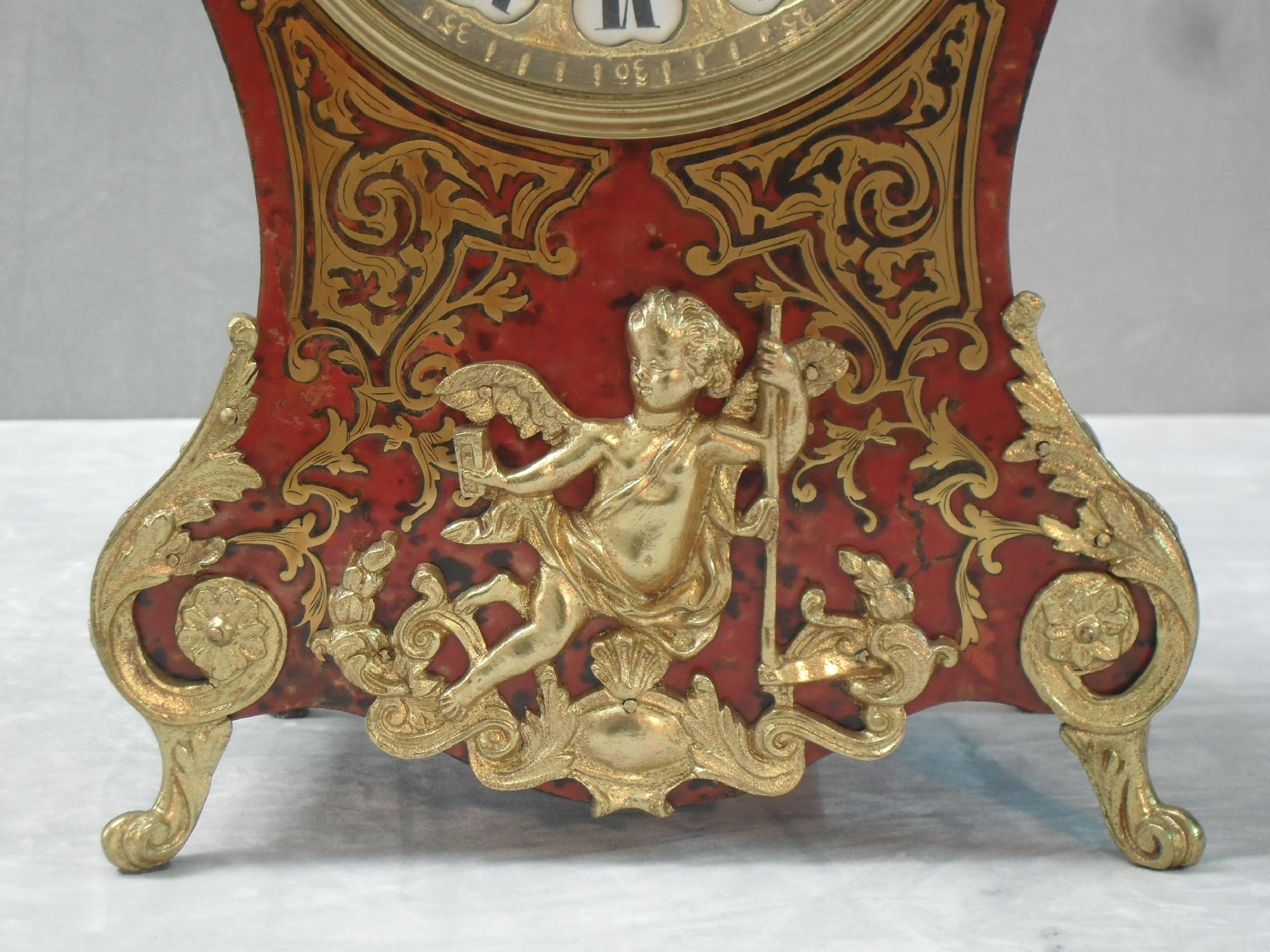 French Belle Époque Louis XV Style Boulle Mantel Clock by Samuel Marti In Good Condition For Sale In Macclesfield, GB