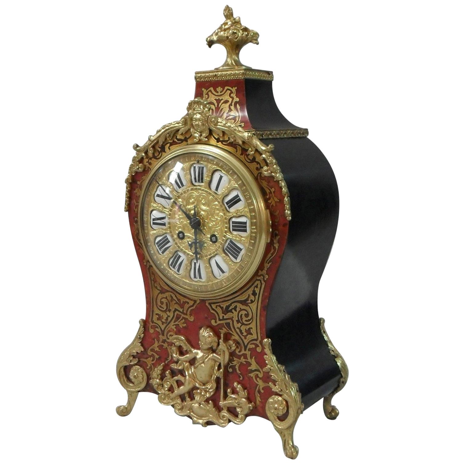French Belle Époque Louis XV Style Boulle Mantel Clock by Samuel Marti For Sale