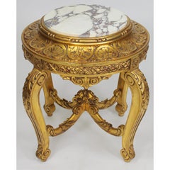 Belle Époque Louis XV Style Giltwood Carved Pedestal Stand with Marble Top
