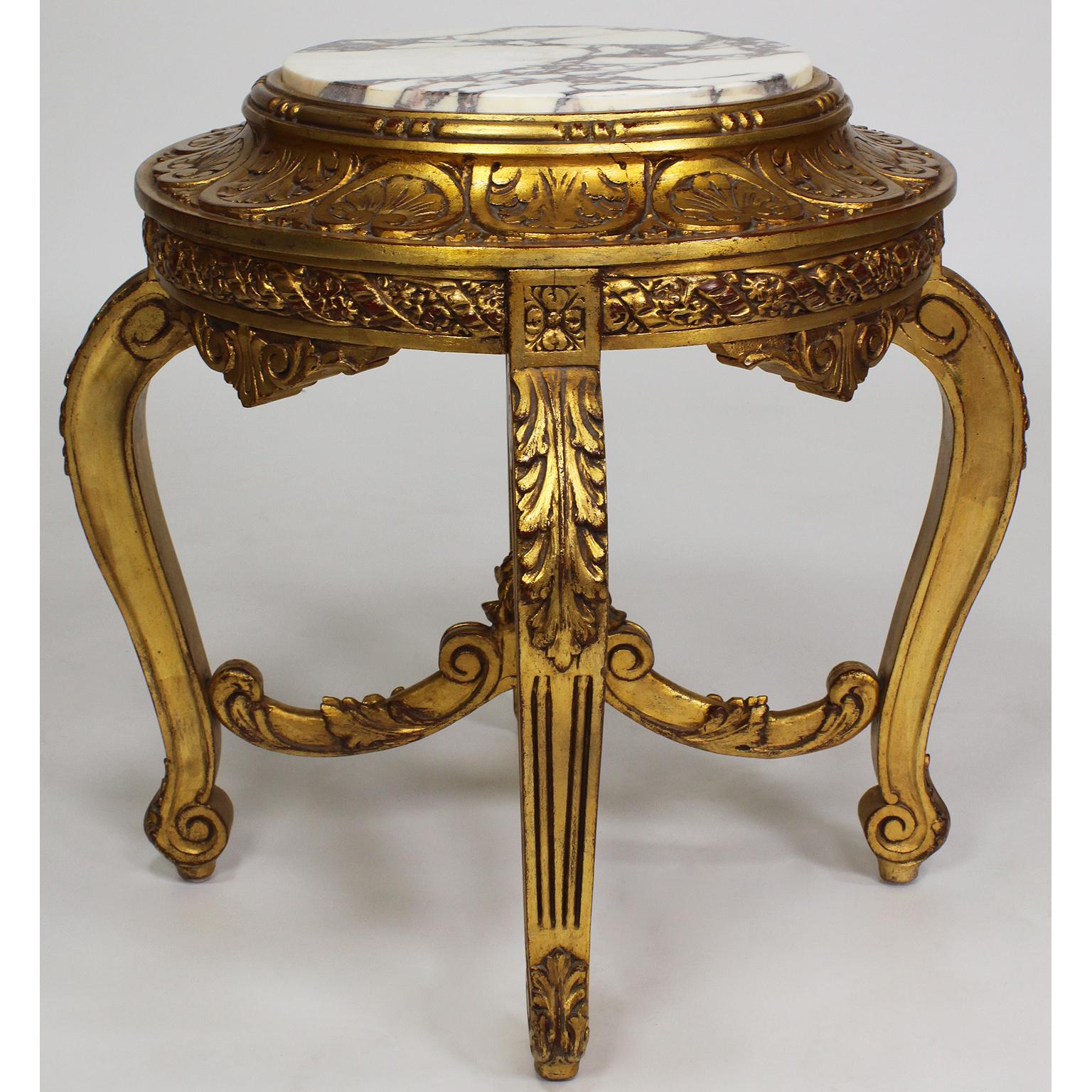 French Belle Époque Louis XV Style Giltwood Carved Pedestal Stand with Marble Top For Sale