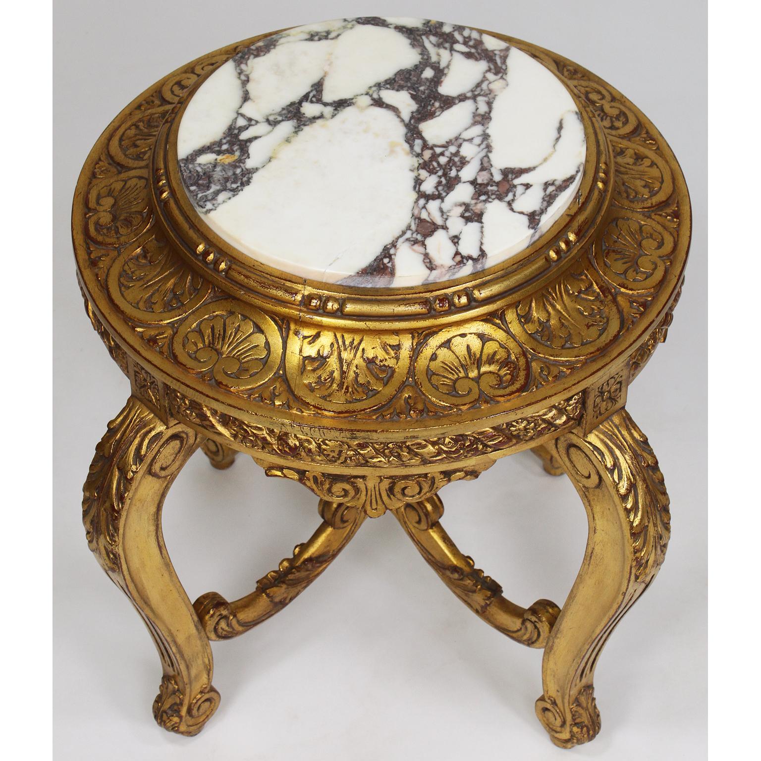 Hand-Carved Belle Époque Louis XV Style Giltwood Carved Pedestal Stand with Marble Top For Sale