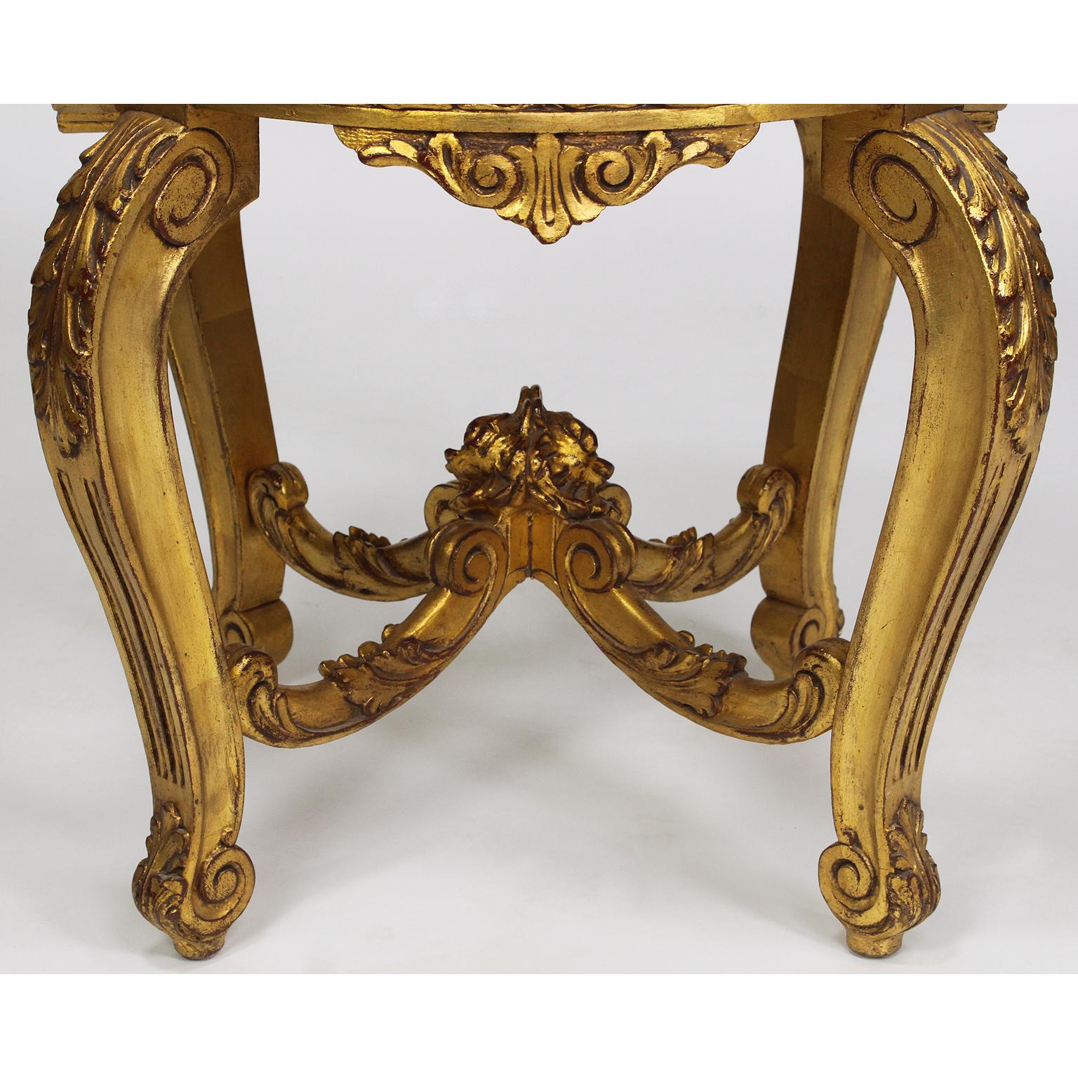 Belle Époque Louis XV Style Giltwood Carved Pedestal Stand with Marble Top In Good Condition For Sale In Los Angeles, CA