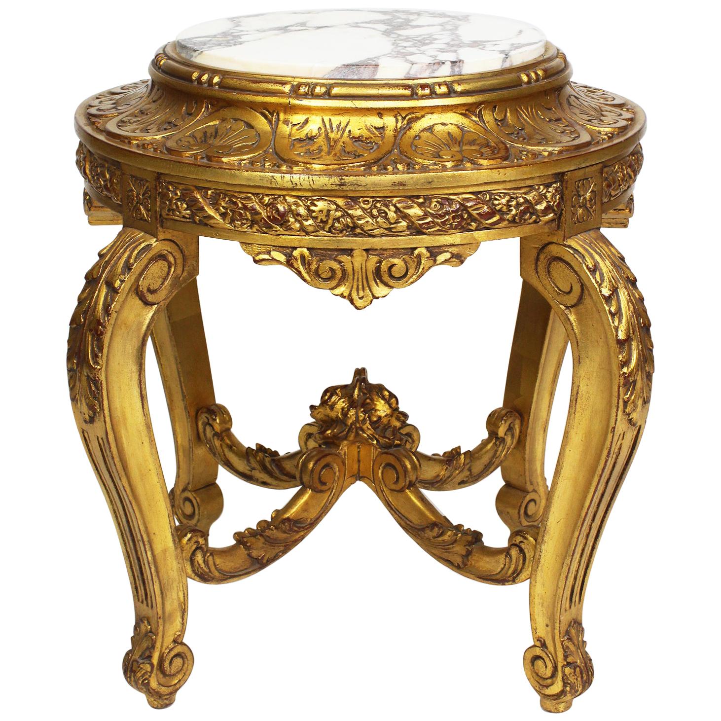 Belle Époque Louis XV Style Giltwood Carved Pedestal Stand with Marble Top For Sale
