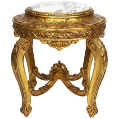 Belle Époque Louis XV Style Giltwood Carved Pedestal Stand with Marble Top