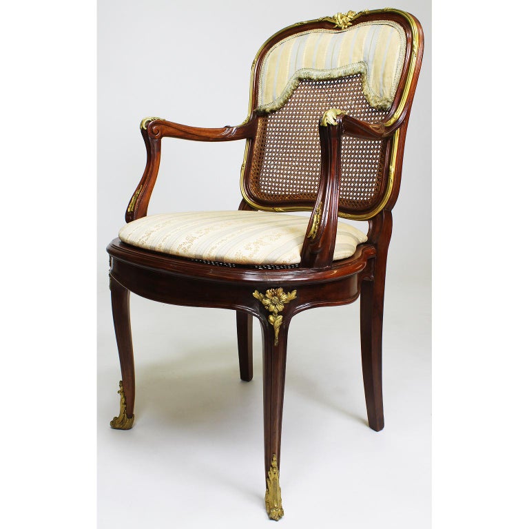Gilt French Belle Époque Louis XV Style Ormolu Mounted Dining Chairs For Sale