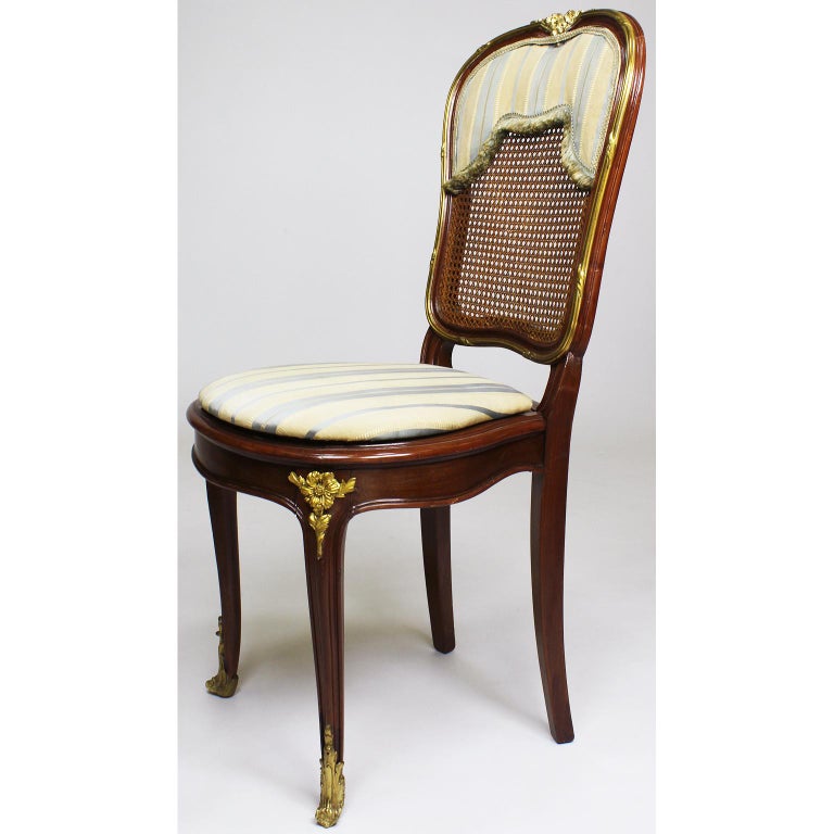 French Belle Époque Louis XV Style Ormolu Mounted Dining Chairs In Fair Condition For Sale In Los Angeles, CA