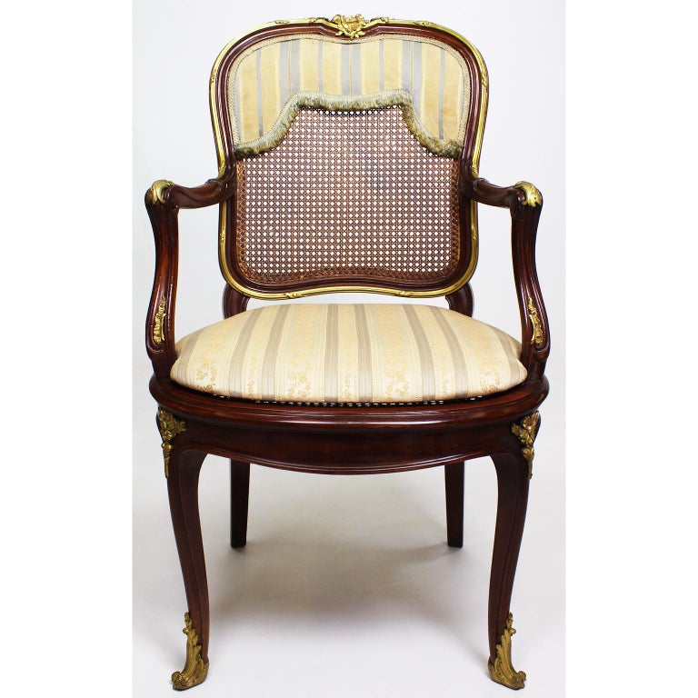 Early 20th Century French Belle Époque Louis XV Style Ormolu Mounted Dining Chairs For Sale