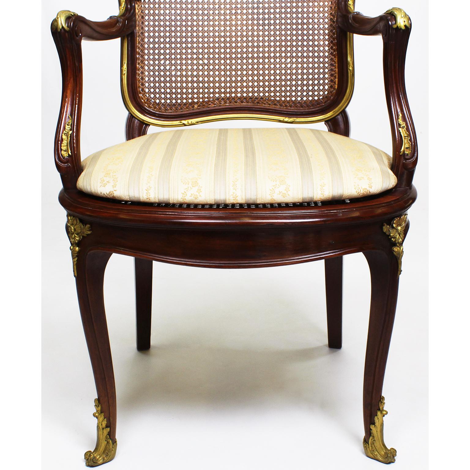 Mahogany French Belle Époque Louis XV Style Ormolu Mounted Dining Chairs For Sale