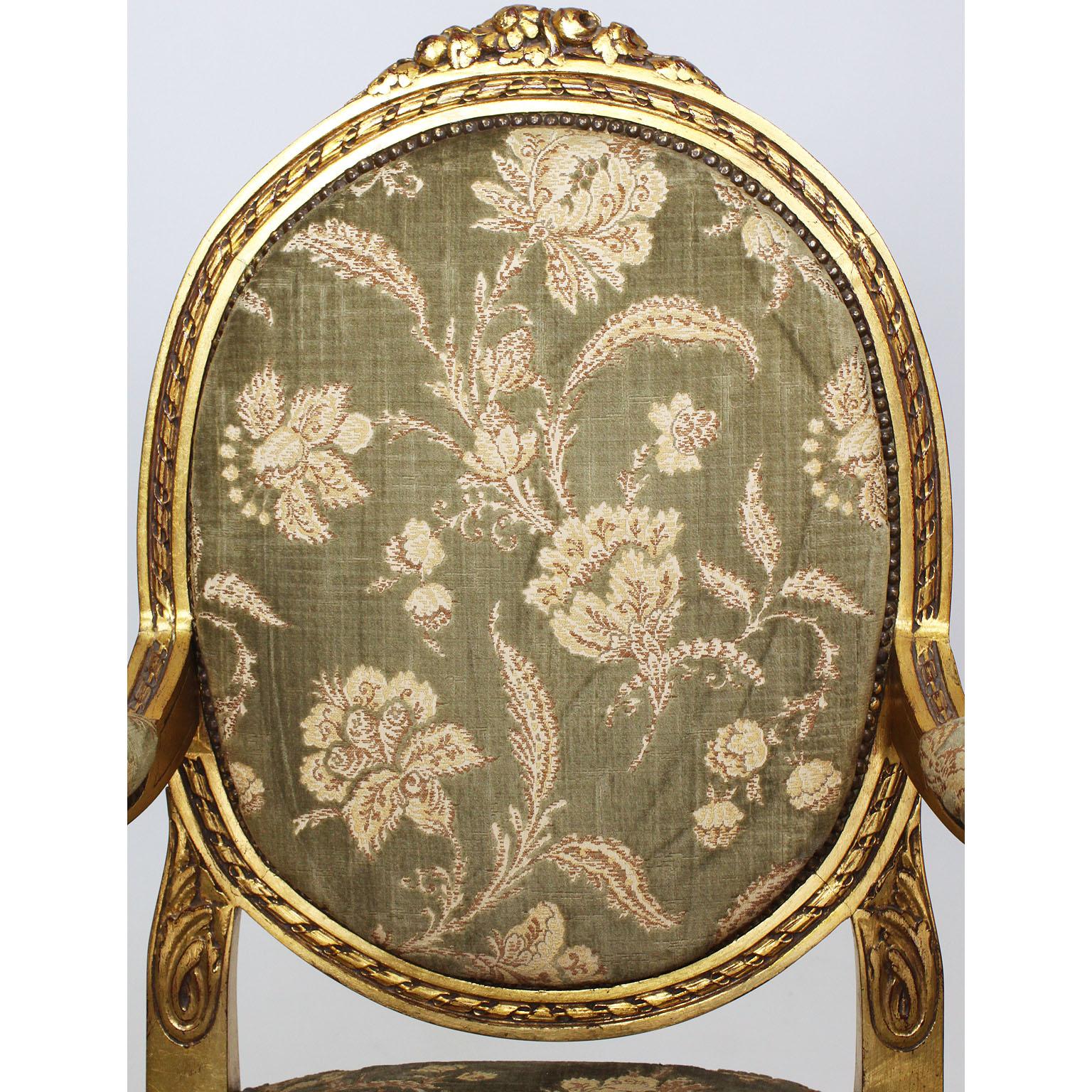 French Belle Époque Louis XVI Style Giltwood Carved 3-Piece Parlor Salon Set 5