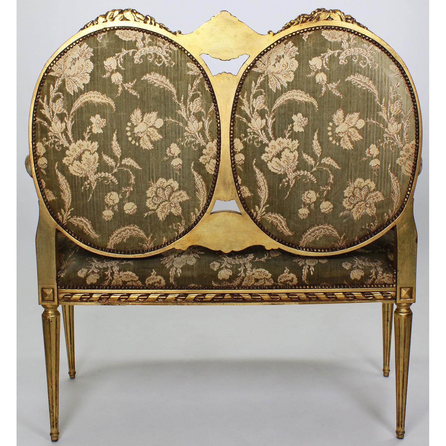 Early 20th Century French Belle Époque Louis XVI Style Giltwood Carved 3-Piece Parlor Salon Set