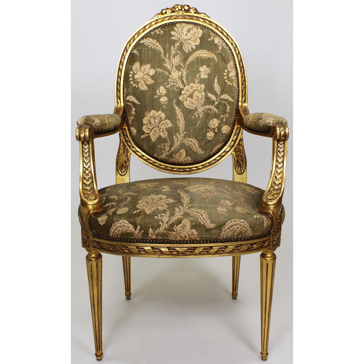 French Belle Époque Louis XVI Style Giltwood Carved 3-Piece Parlor Salon Set 1