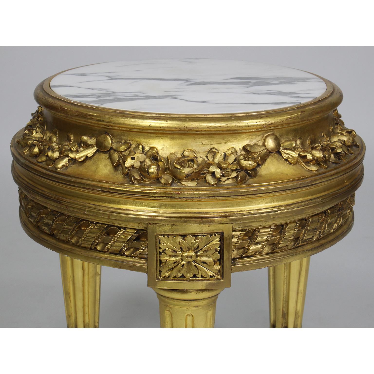 French Belle Époque Louis XVI Style Giltwood Carved Pedestal Stand with Marble Top For Sale
