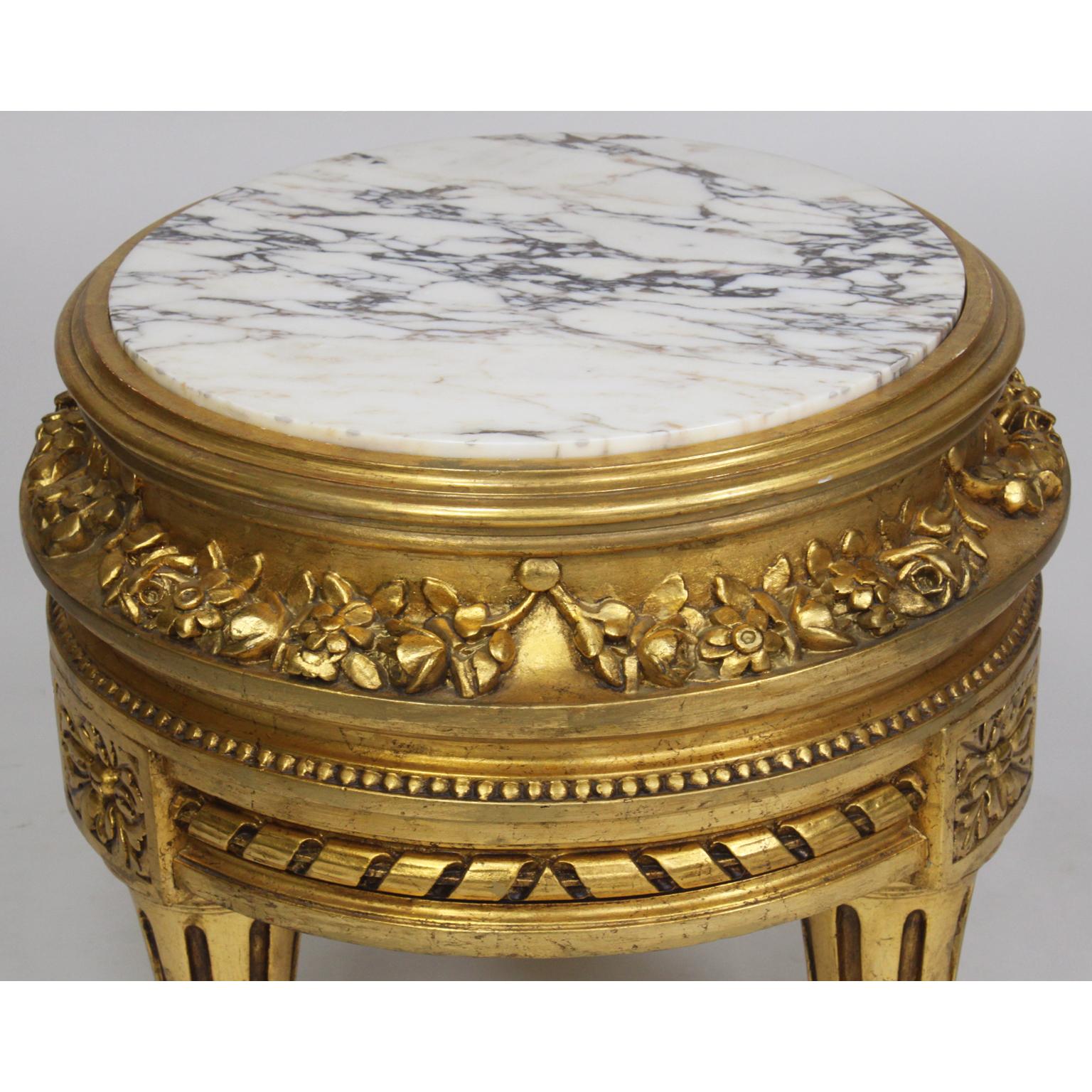 French Belle Époque Louis XVI Style Giltwood Carved Pedestal Stand with Marble Top For Sale