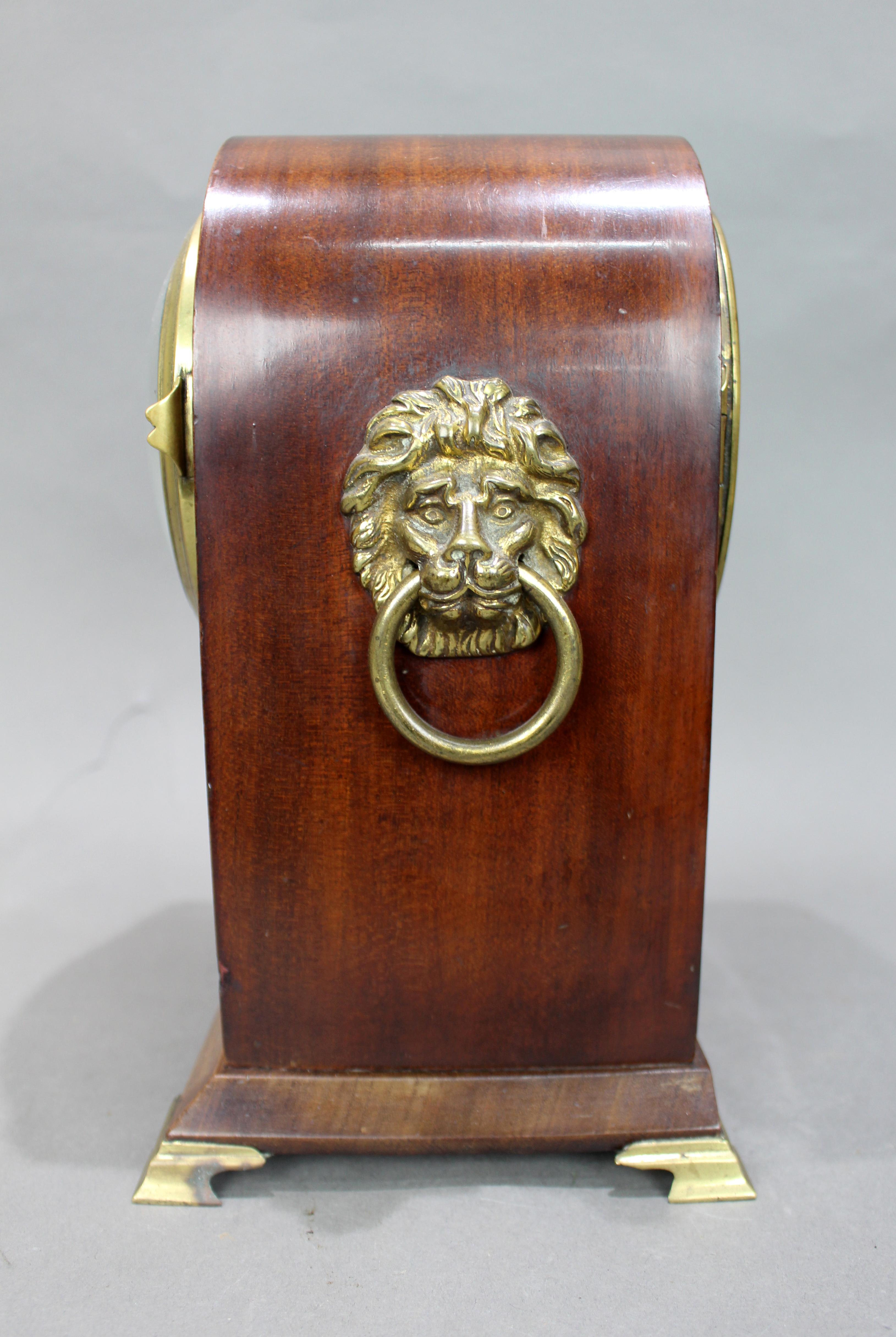 French Belle Époque Mahogany and Brass Inlaid Mantel Clock by Samuel Marti For Sale 7