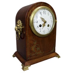 French Belle Époque Mahogany and Brass Inlaid Mantel Clock by Samuel Marti