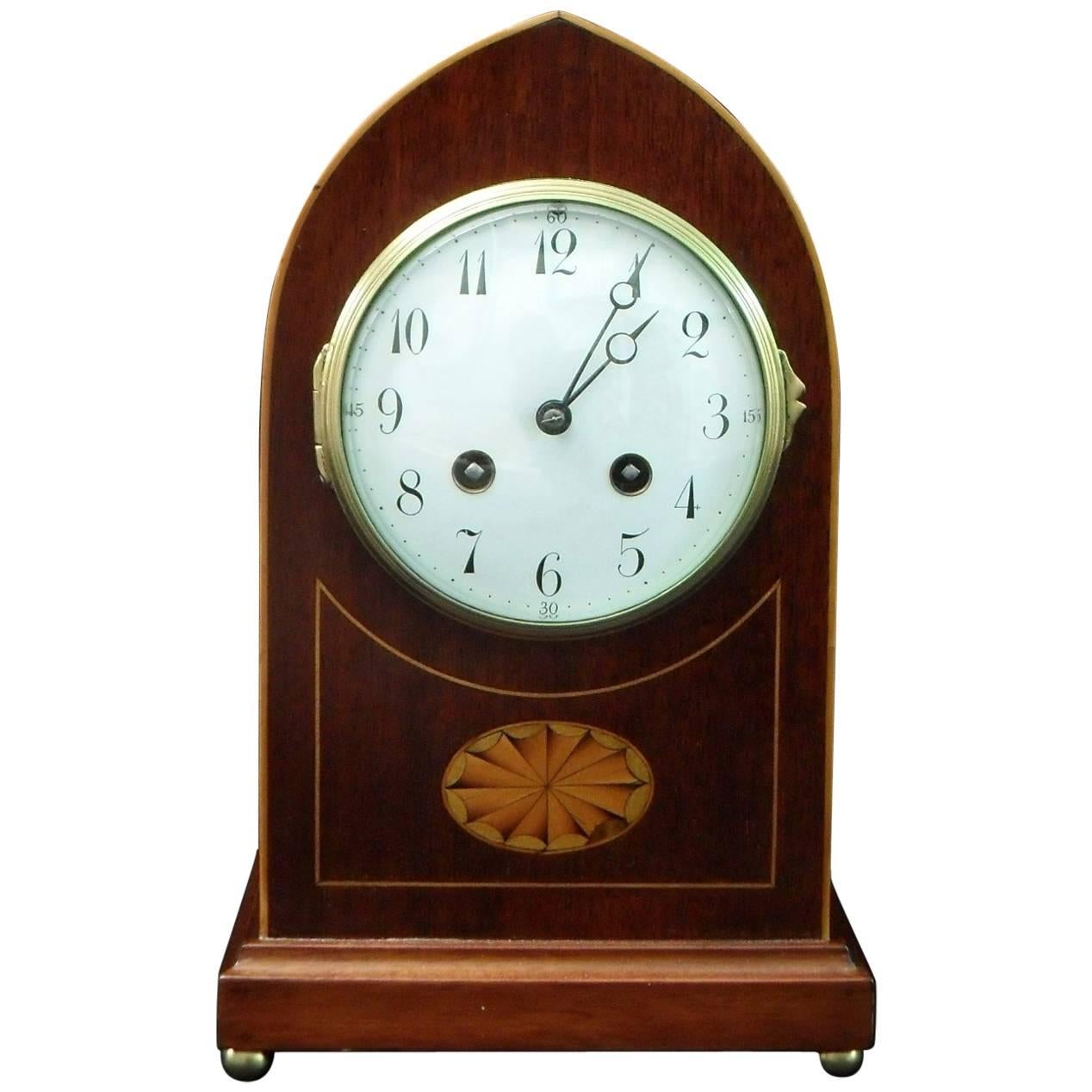 French Belle Époque Mahogany and Inlaid Mantel Clock