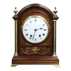 French Belle Époque Mahogany and Brass Inlaid Mantel Clock by Samuel Marti