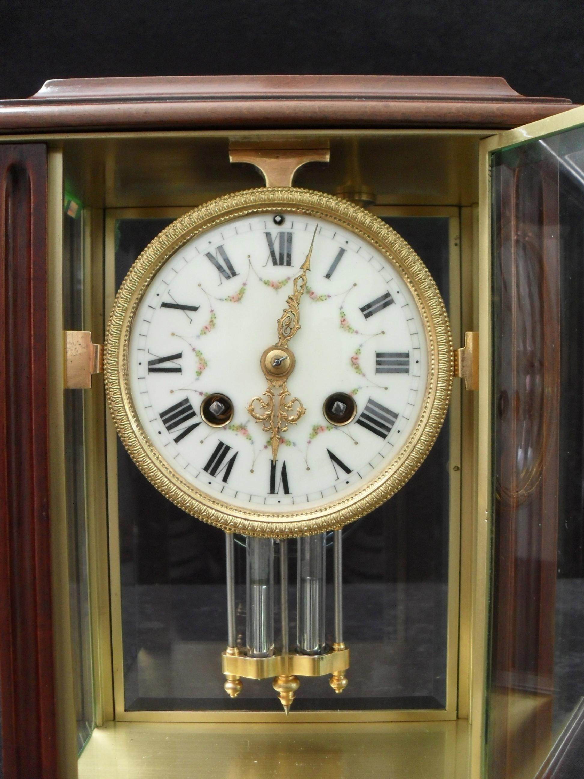 French Belle Époque Mahogany Four Glass Mantel Clock In Good Condition In Macclesfield, GB