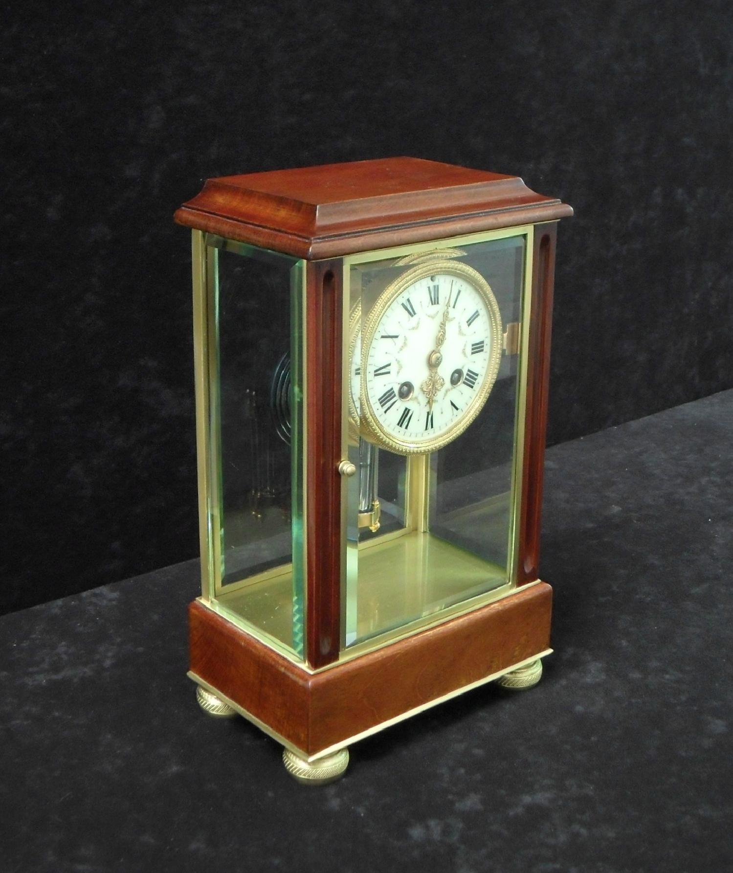 20th Century French Belle Époque Mahogany Four Glass Mantel Clock