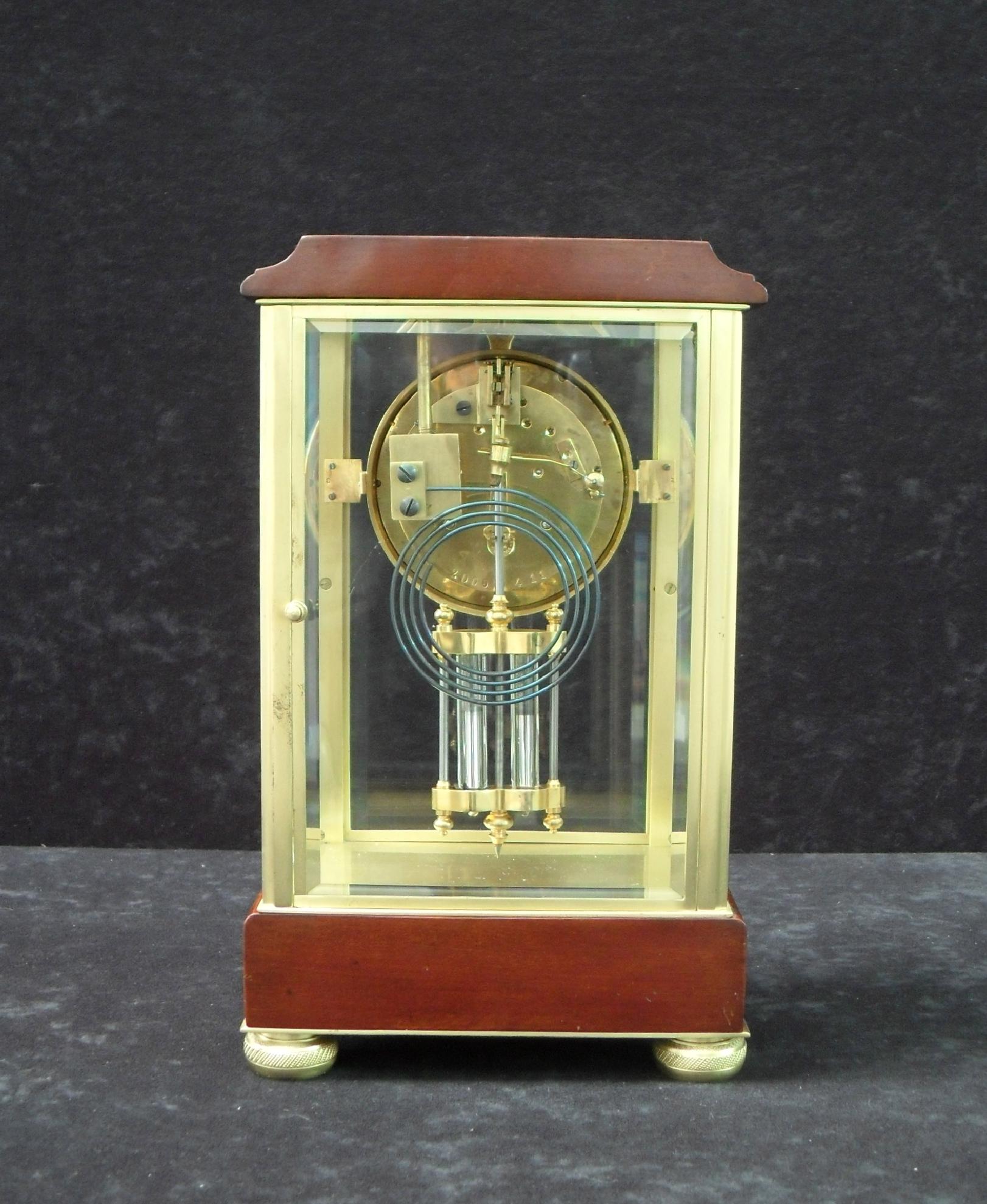 French Belle Époque Mahogany Four Glass Mantel Clock 2