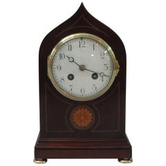 French Belle Epoque Mahogany Inlaid Mantel Clock by Samuel Marti