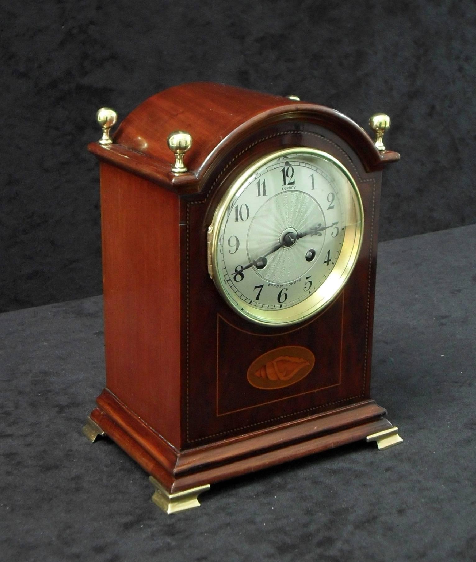 Inlay French Belle Époque Mahogany Inlaid Mantel Clock