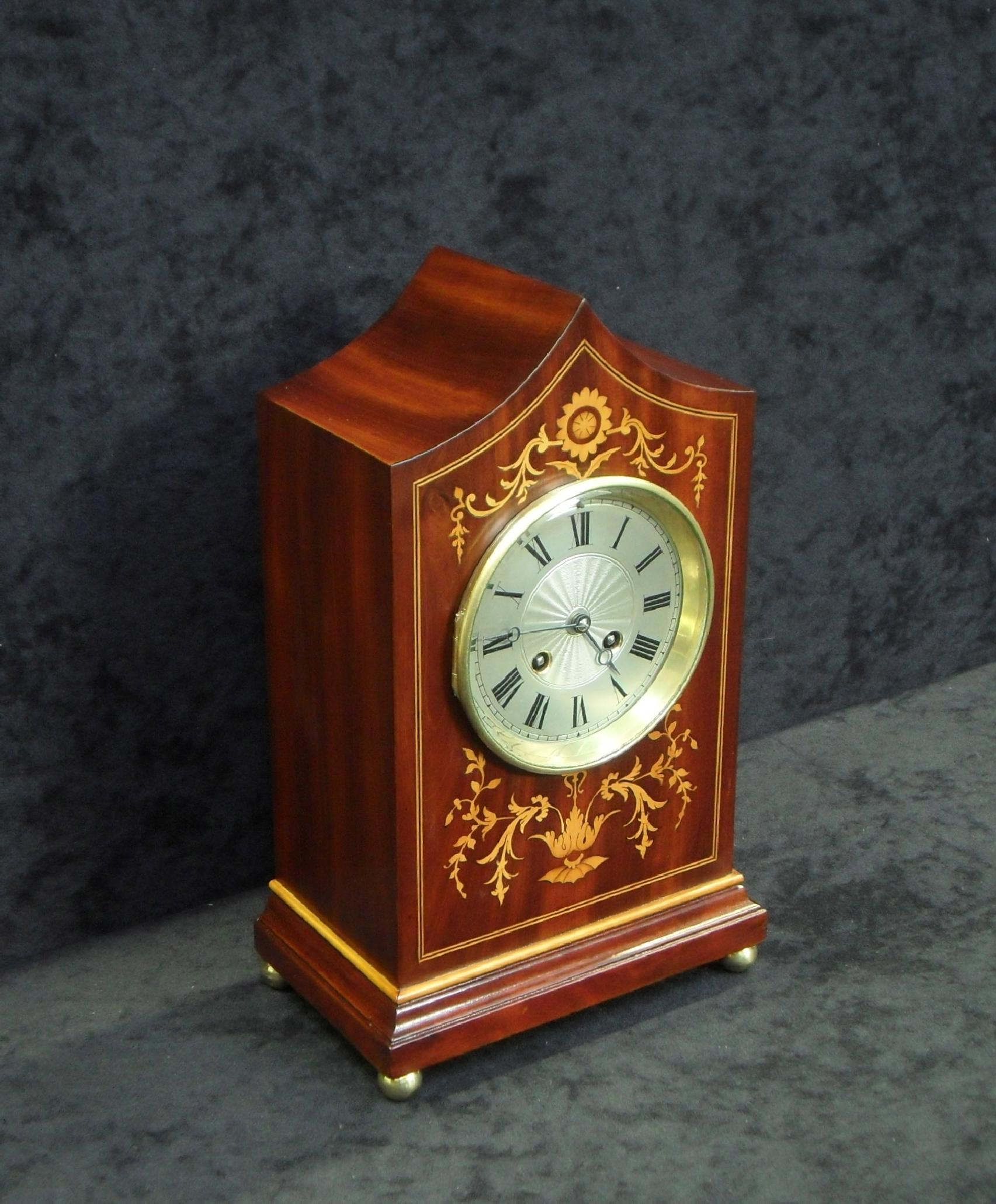 Inlay French Belle Epoque Mahogany Inlaid Mantel Clock
