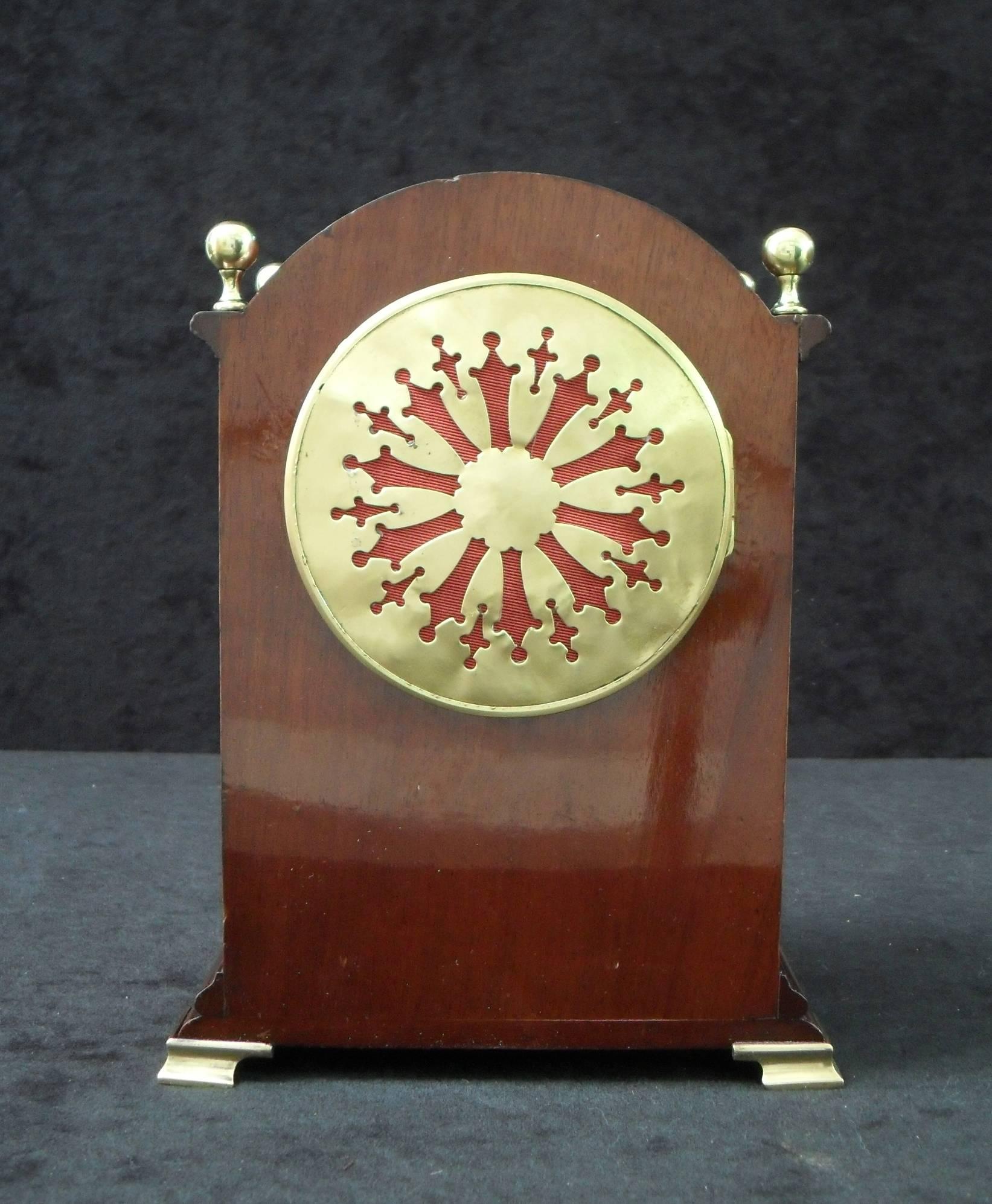 20th Century French Belle Époque Mahogany Inlaid Mantel Clock