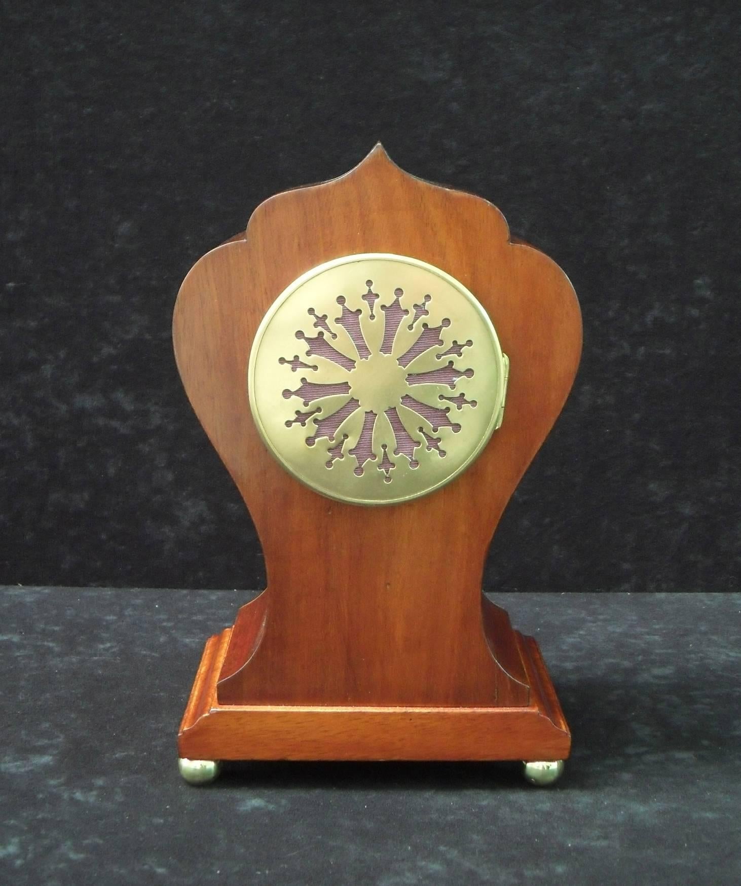 French Belle Époque Mahogany Inlaid Mantel Clock 1