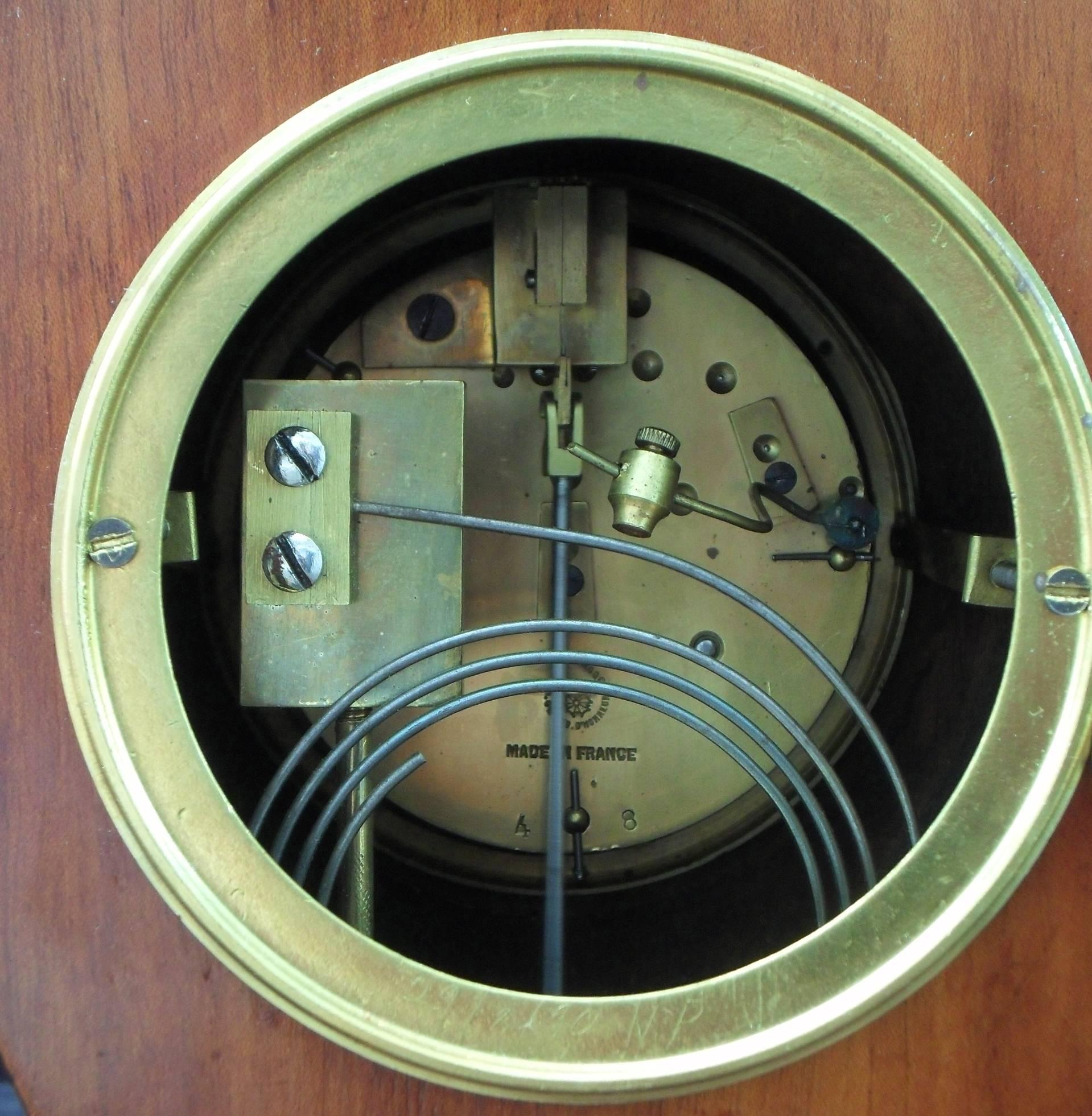 French Belle Époque Mahogany Inlaid Mantel Clock 2