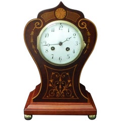 Antique French Belle Époque Mahogany Inlaid Mantel Clock