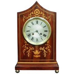 Antique French Belle Epoque Mahogany Inlaid Mantel Clock