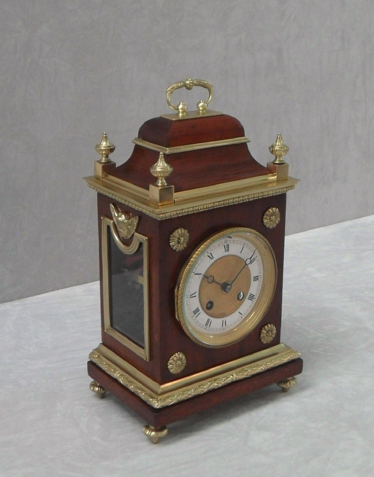 Gilt French Belle Epoque Mahogany Mantel Clock with Side Viewing Windows