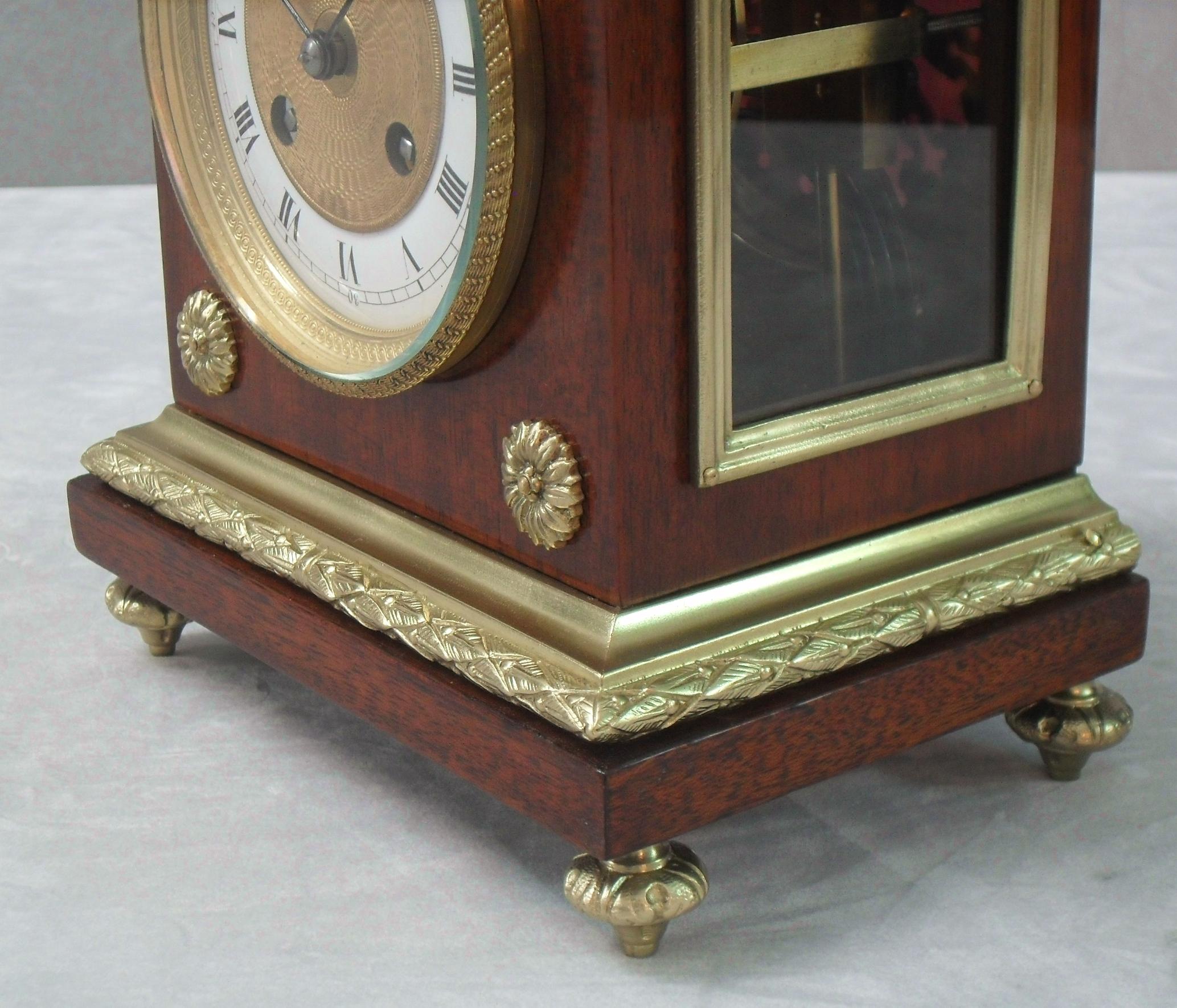 19th Century French Belle Epoque Mahogany Mantel Clock with Side Viewing Windows