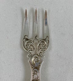 French Belle Époque Mother of Pearl and Scroll Engraved Silver Plate Pickle Fork