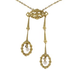 French "Belle Époque" Natural Pearl and Yellow Gold Pendant Necklace French "Belle Époque" Natural Pearl and Yellow Gold Pendant Necklace