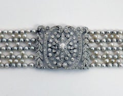 French Belle Époque Natural Pearl Diamond Platinum Collier de Chien Choker