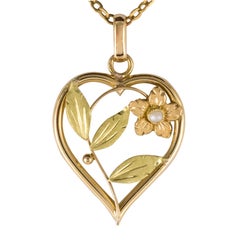 French "Belle Époque" Natural Pearl Heart Pendant Necklace