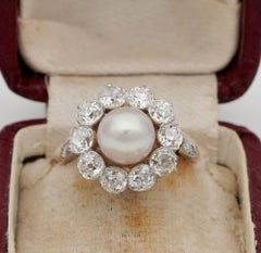 Bague Belle Époque en perle d'eau salée naturelle 2.60 Ct G VVS Diamond Cluster Ring