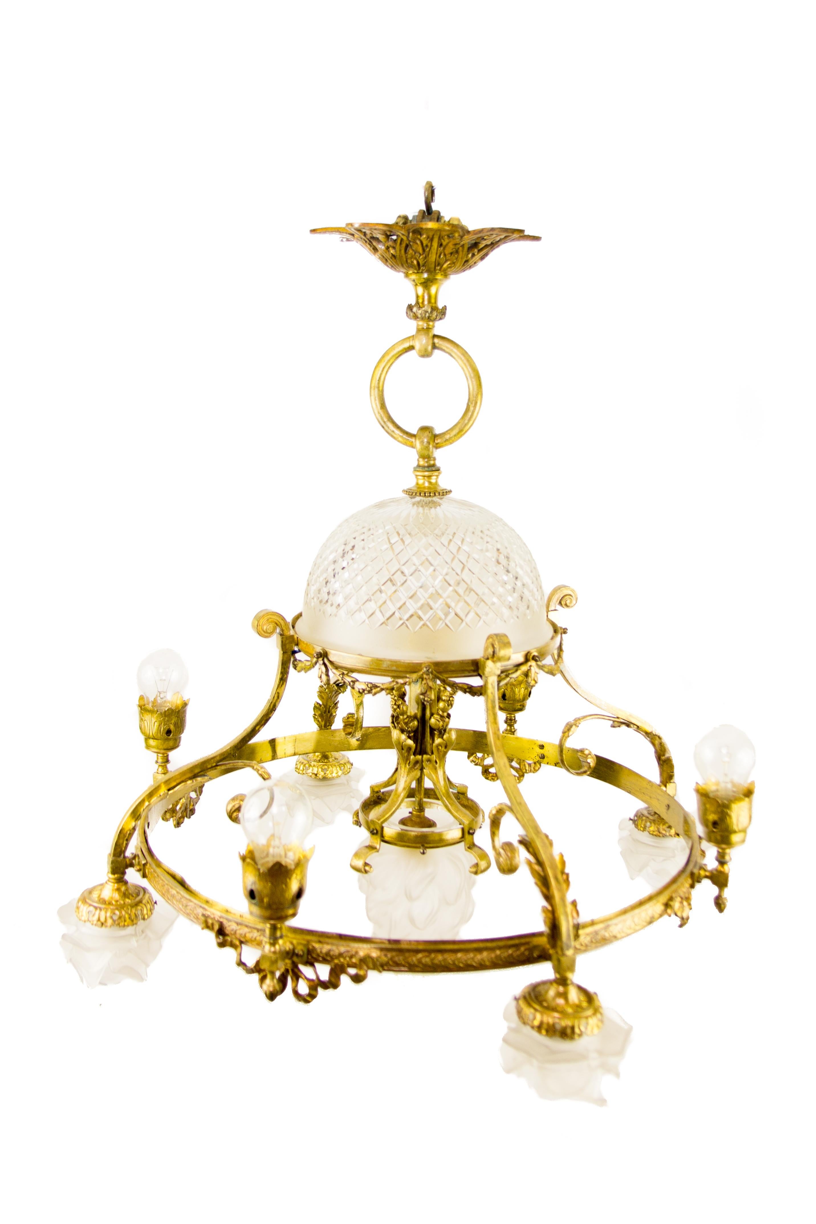 A very beautiful French Belle Époque early 20th-century bronze and frosted and cut-glass 