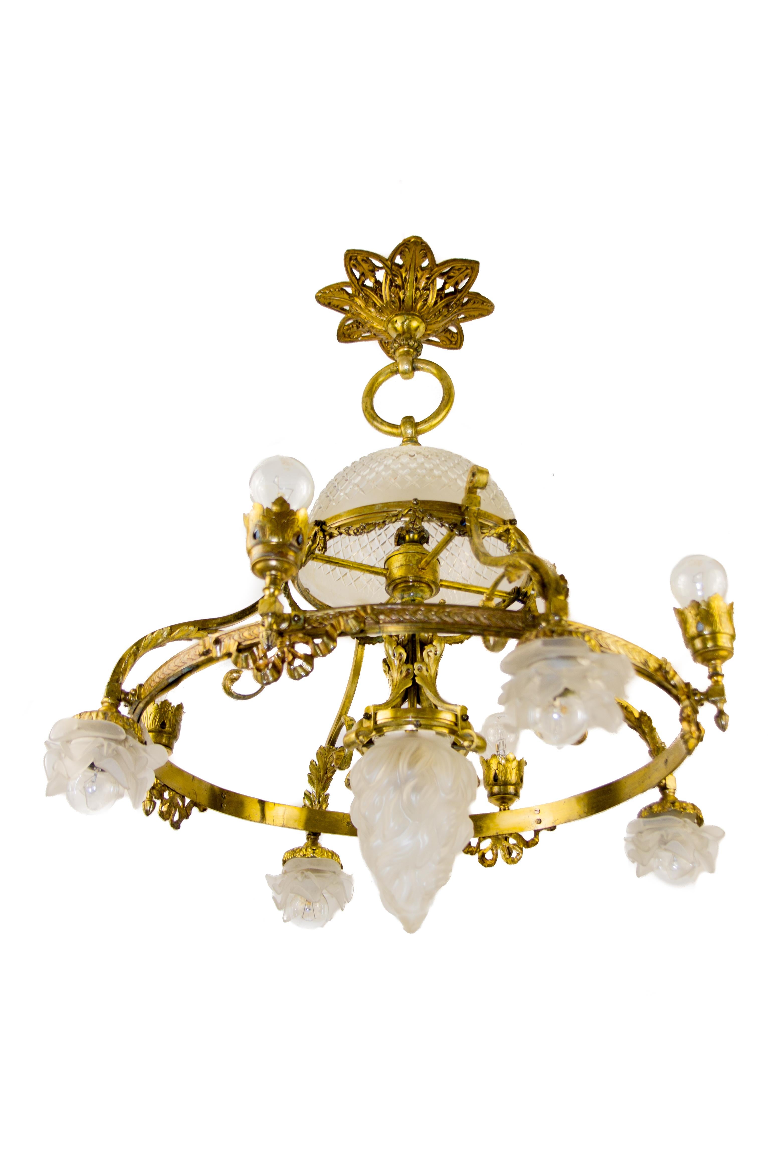 Frosted French Belle Époque Nine-Light Chandelier