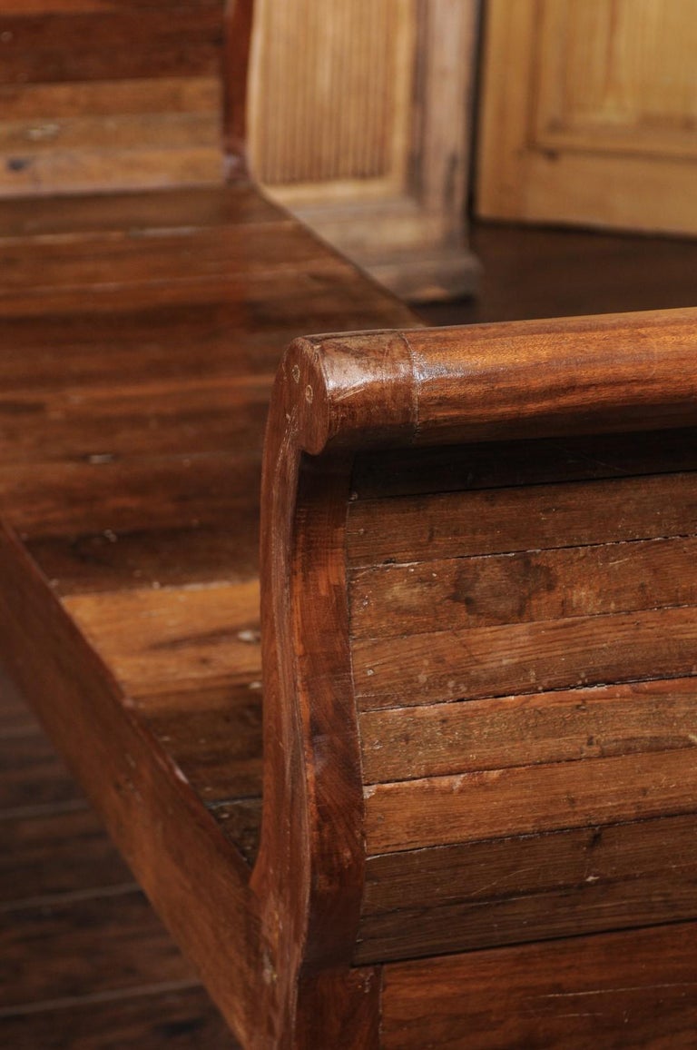 French Belle Époque Oak Backless Bench with Out-Scrolling ...