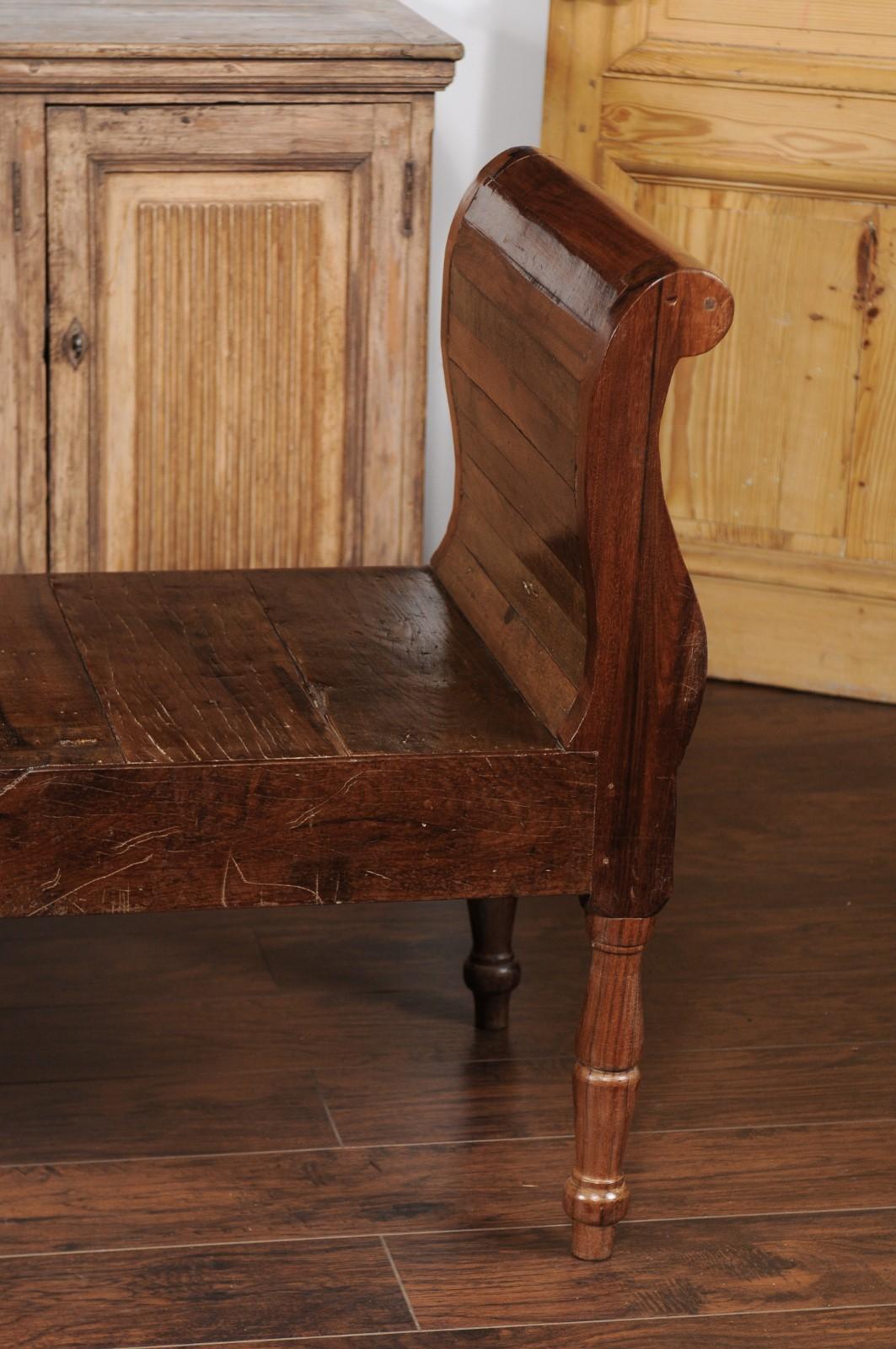 French Belle �Époque Oak Backless Bench with Out-Scrolling Arms and Turned Legs 3