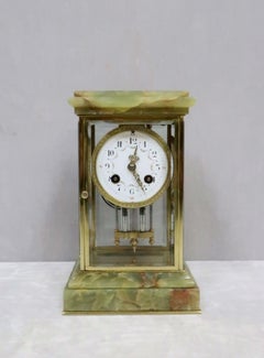 French Belle Époque Onyx and Brass Four Glass Mantel Clock by Samuel Marti