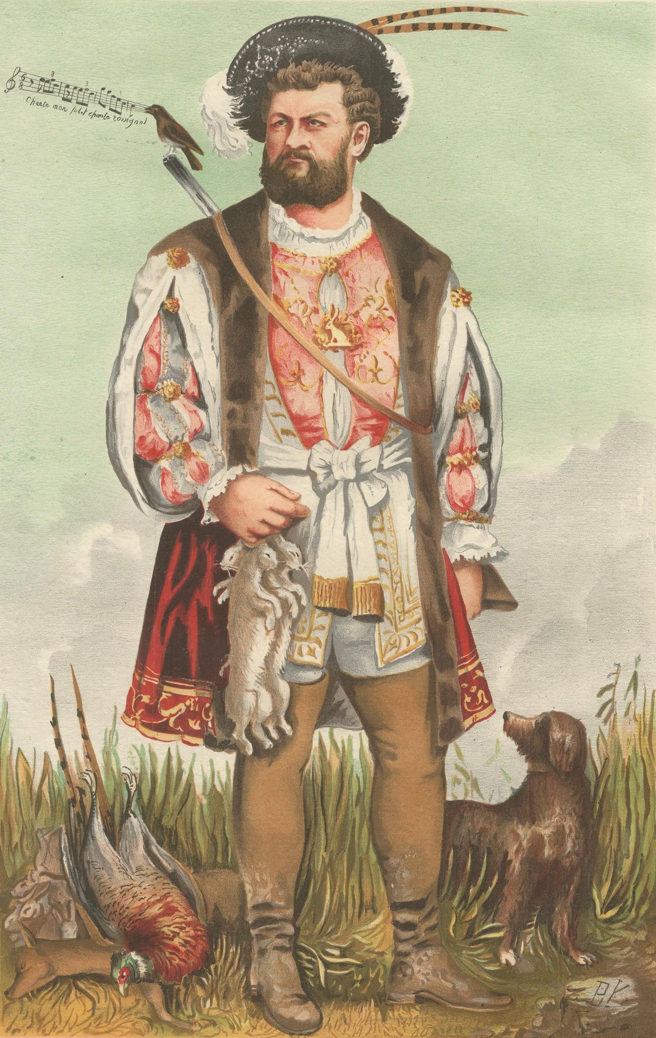 French Belle Époque Opera Caricature, Monsieur Lassalle Chromolithograph, 1884