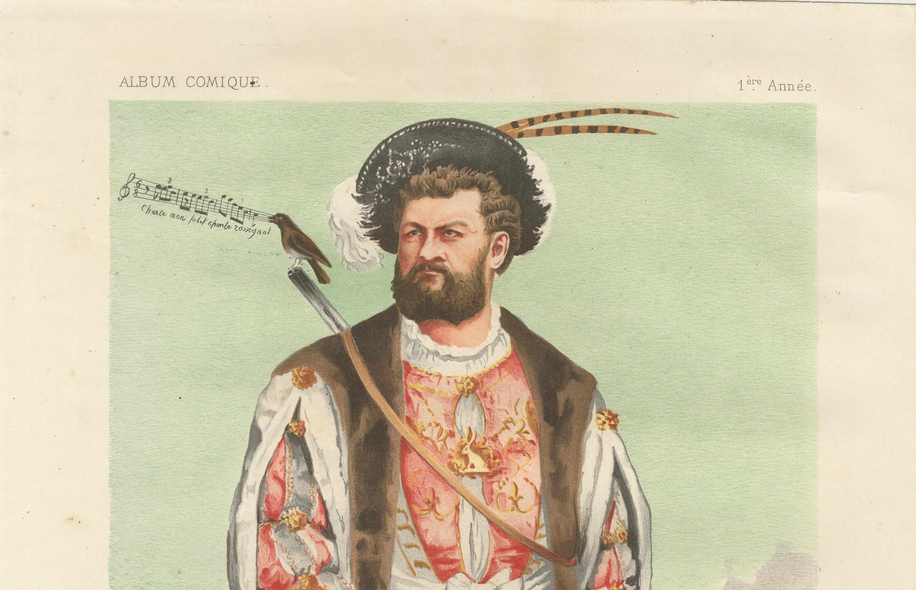 French Belle Époque Opera Caricature, Monsieur Lassalle Chromolithograph, 1884
